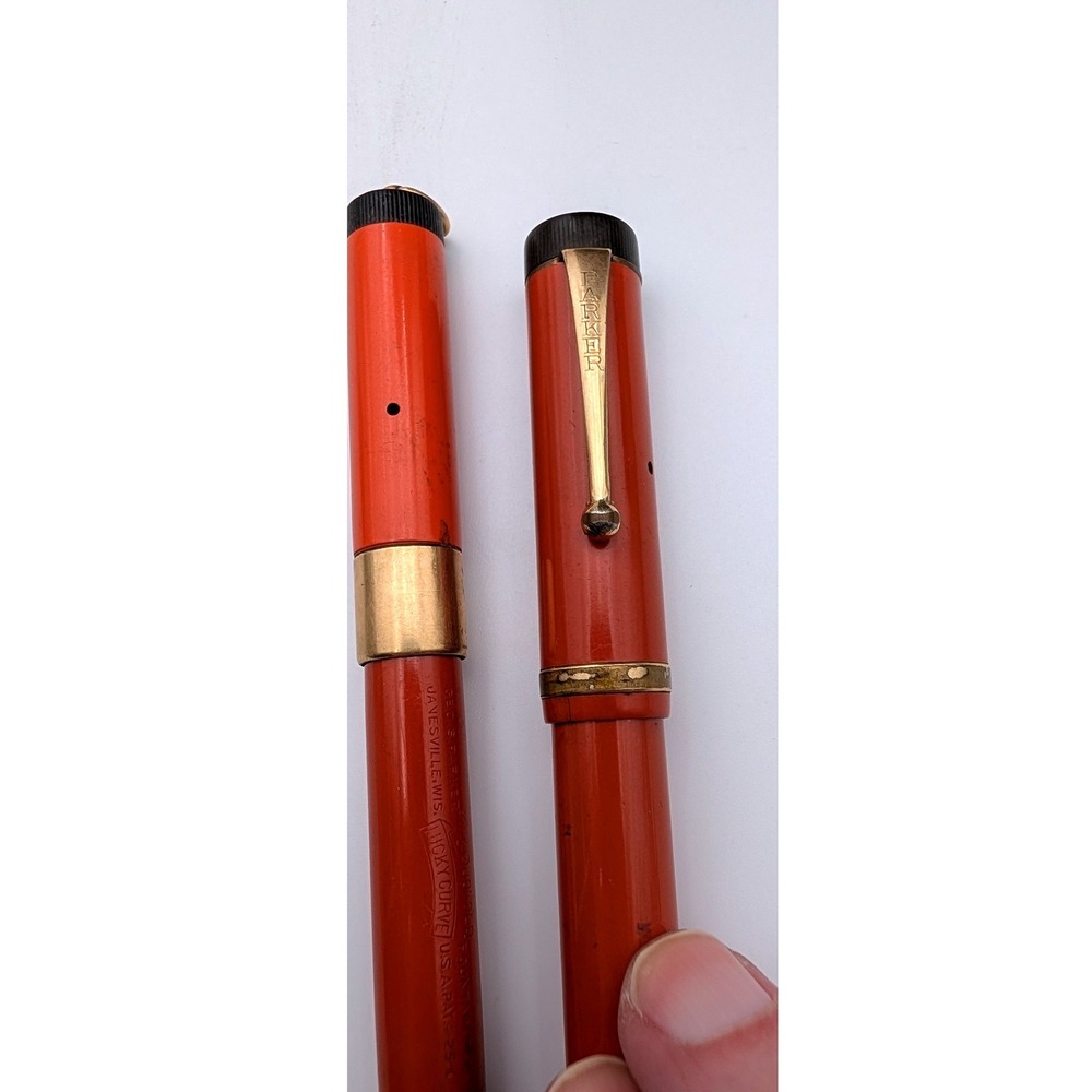 Vintage Parker Duofold Lucky Curve Fountain Pen Set Orange Hard Rubber Gold Trim